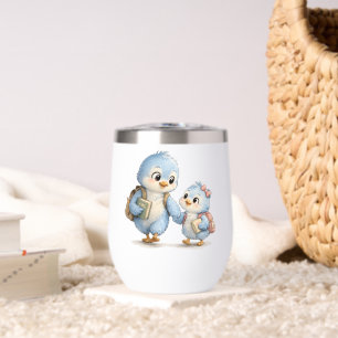 Cute Blue Bird Siblings Travel Tumbler