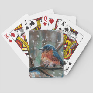 Cute Blue Bird Song Bird Winter Painting Playing Cards