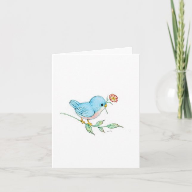 cute blue bird watercolor blank note card (Front)