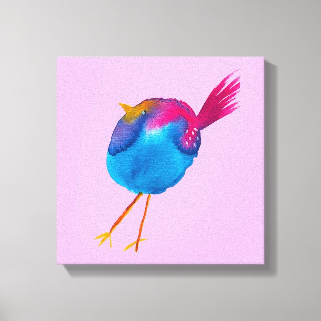 Cute blue bird watercolor canvas print (Front)