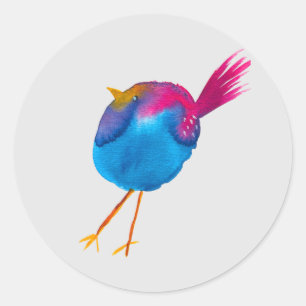 Cute blue bird watercolor classic round sticker