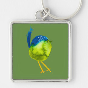 Cute blue bird watercolor key ring