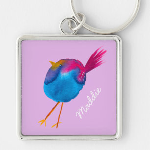 Cute blue bird watercolor key ring