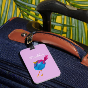 Cute blue bird watercolor luggage tag