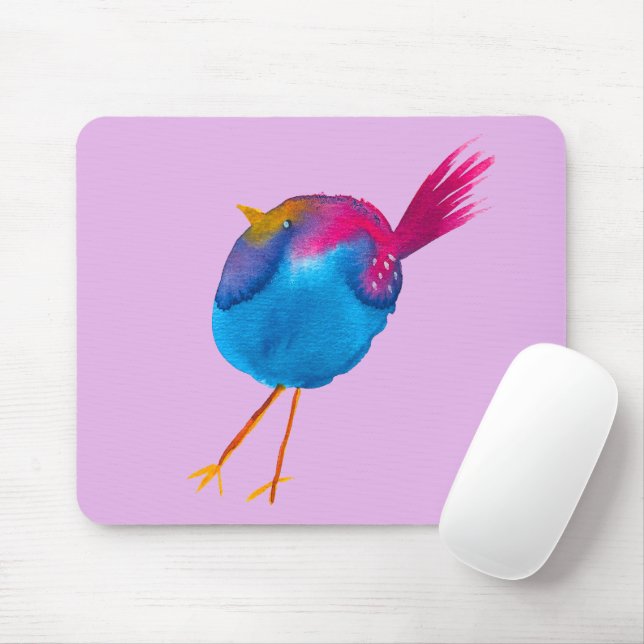 Cute blue bird watercolor mouse mat (With Mouse)