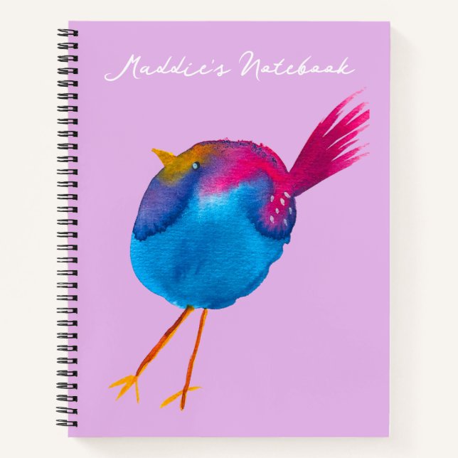 Cute blue bird watercolor notebook (Front)