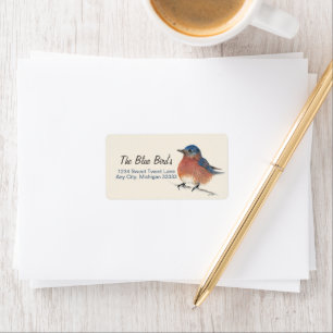 Cute Blue Bird Watercolor Pencil Art Label