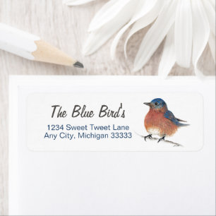 Cute Blue Bird Watercolor Pencil Art Label