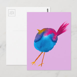 Cute blue bird watercolor postcard