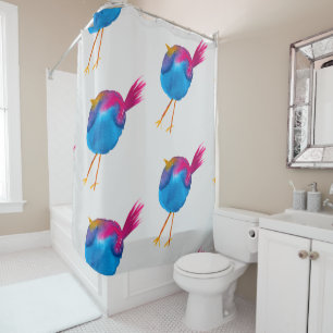 Cute blue bird watercolor shower curtain
