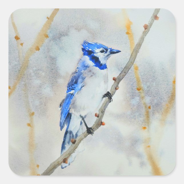Cute blue bird watercolor sticker  (Front)