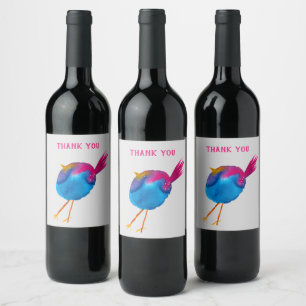 Cute blue bird watercolor wine label