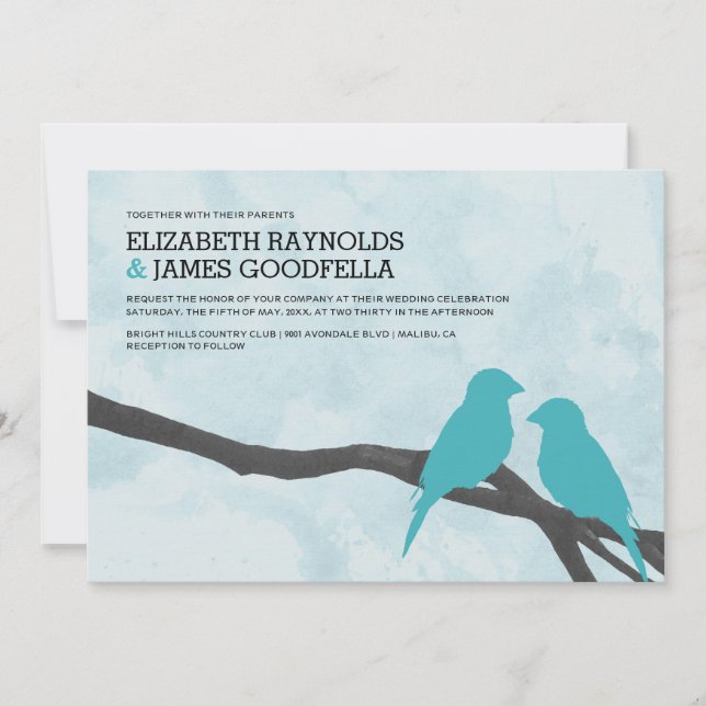 Cute Blue Bird Wedding Invitations (Front)