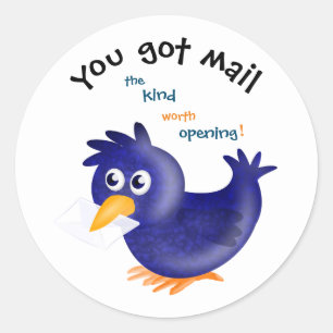 Cute Blue Bird, You Got Mail Classic Round Sticker