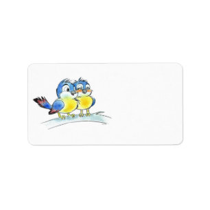 Cute Blue Birds Coloured Pencil Art Label
