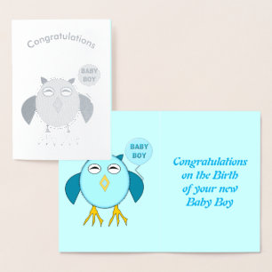 Cute Blue Birthday Boy Owl Foil Card