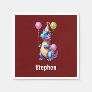 Cute blue birthday dinosaur napkin