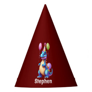 Cute blue birthday dinosaur party hat