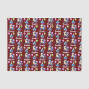 Cute blue birthday dinosaur tissue paper