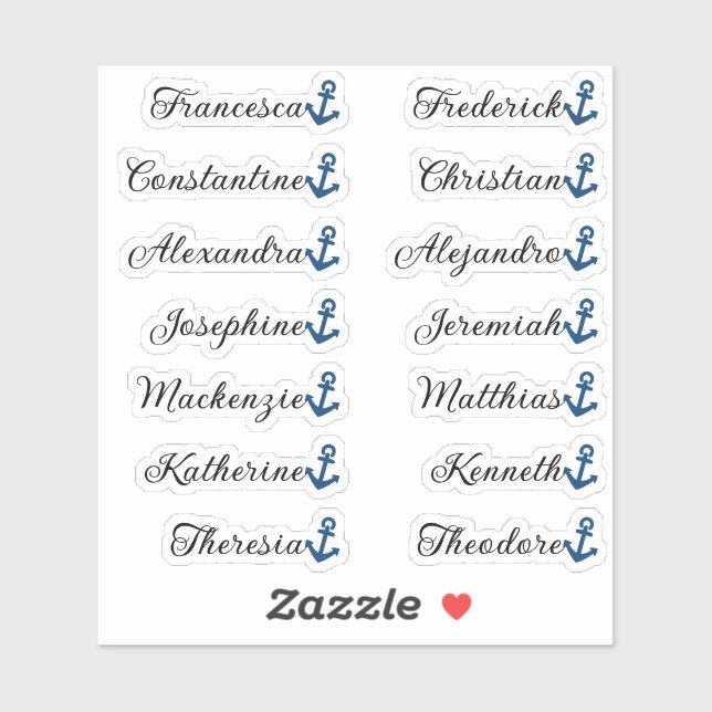 Cute Blue Black Anchor 14 Custom Guest List Names (Sheet)