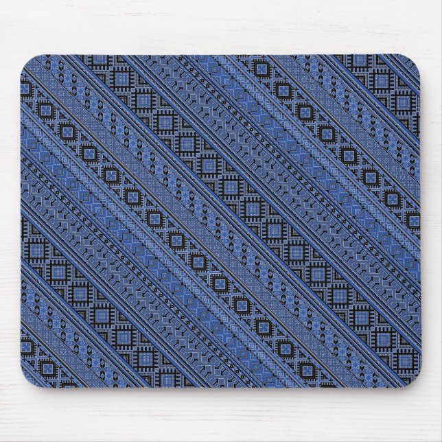 Cute blue black Ukrainian ornament stripes Mouse Mat (Front)