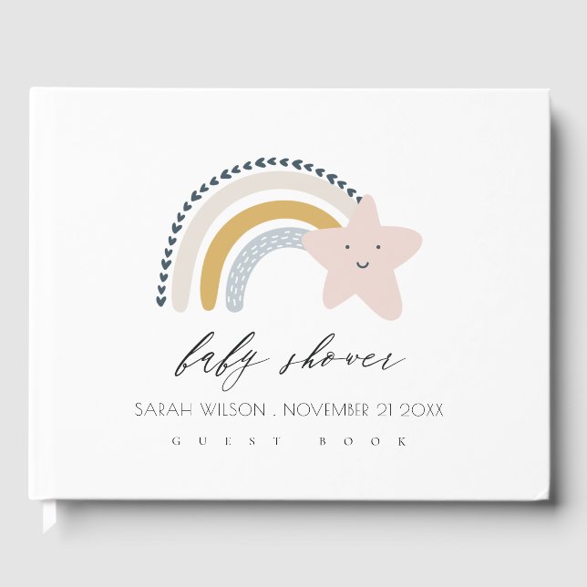 CUTE BLUE BLUSH RAINBOW STAR KIDS BABY SHOWER GUEST BOOK (Front)