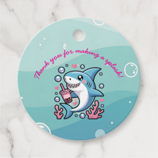 Cute Blue Boba Shark Hearts Baby Shower Favour Tags