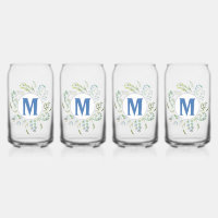 Cute Blue Botanical Greenery Monogram