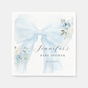 Cute Blue Bow Baby in Bloom Baby Boy Shower Napkin