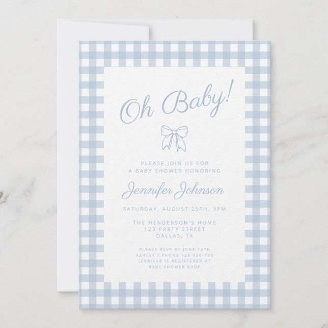 Cute Blue Bow Boy Baby Shower Invitation (Front)