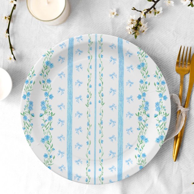 Cute Blue Bow Boy Baby Shower Paper Plate (Creator Uploaded)
