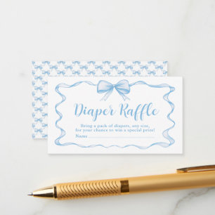 Cute Blue Bow Boy Ribbon Baby Shower Diaper Raffle Enclosure Card
