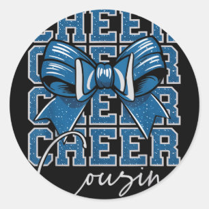 Cute Blue Bow Cheer Cousin For Women Men Cheerlead Classic Round Sticker