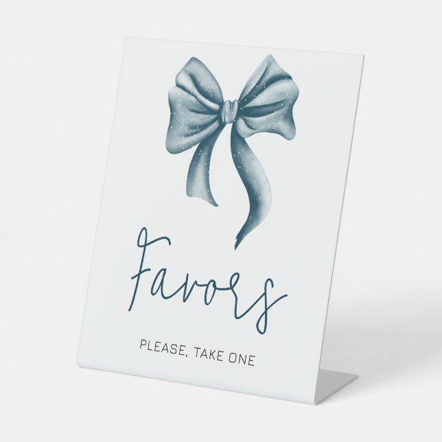 Cute Blue Bow Favour Gifts Pedestal Sign (Front)