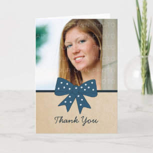 Cute Blue Bow Graduation Thank You Card