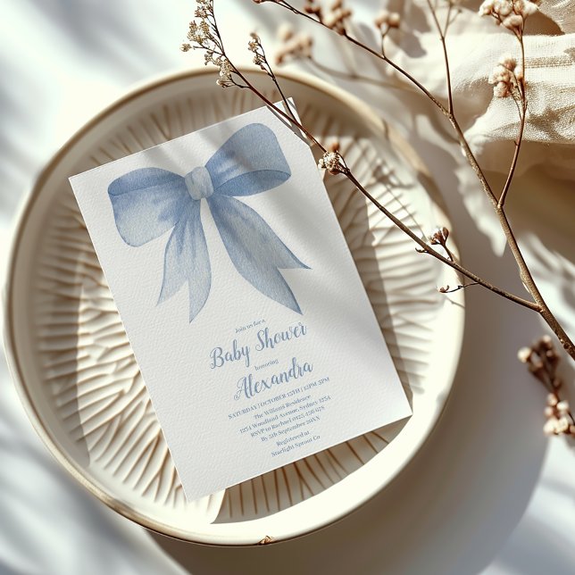 Cute Blue Bow Ribbon Baby Boy Shower  Invitation (Creator Uploaded)