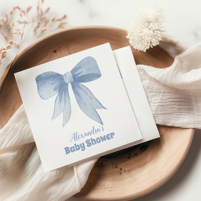 Cute Blue Bow Ribbon Baby Boy Shower  Napkin (Creator Uploaded)