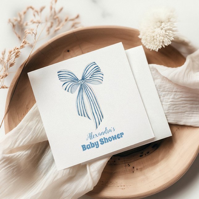 Cute Blue Bow Ribbon Baby Boy Shower  Napkin (Creator Uploaded)