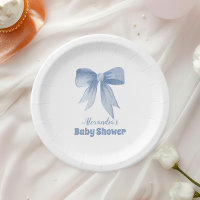 Cute Blue Bow Ribbon Baby Boy Shower