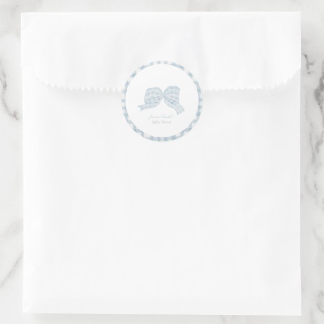 Cute blue bow ribbon baby shower  classic round sticker (Bag)