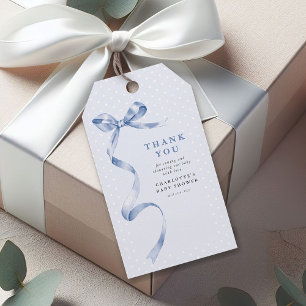 Cute Blue Bow Ribbon Boy Baby Shower Gift Tags