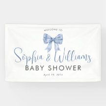 Cute Blue Bow Ribbon Boy Baby Shower Welcome