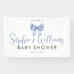 Cute Blue Bow Ribbon Boy Baby Shower Welcome Banner