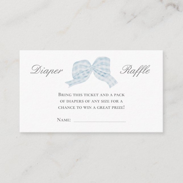 Cute blue bow ribbon Diaper raffle card  (Front)