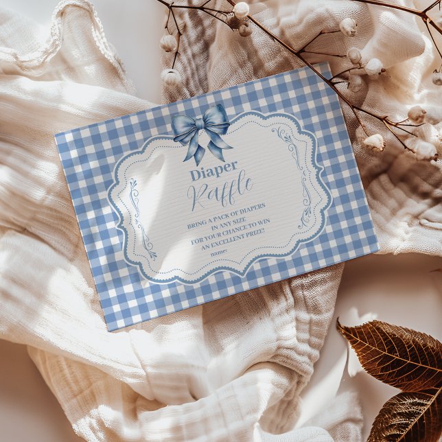 Cute Blue Bow Ribbon Gingham Raffle Diapper Enclosure Card (Creator Uploaded)