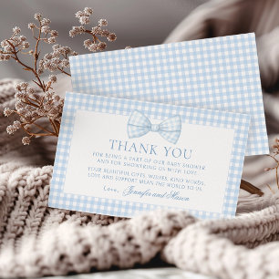 Cute blue bow tie gingham baby shower thank you enclosure card