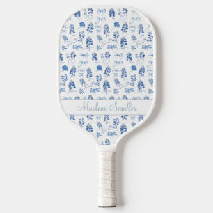 Cute Blue Bows Bluebonnets Flowers Ladies Coquette Pickleball Paddle