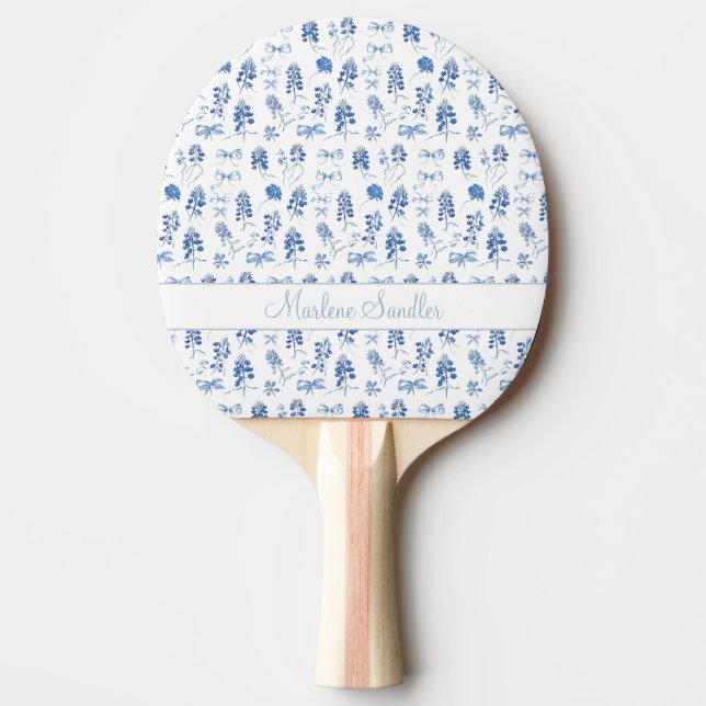 Cute Blue Bows Bluebonnets Flowers Ladies Coquette Ping Pong Paddle (Front)