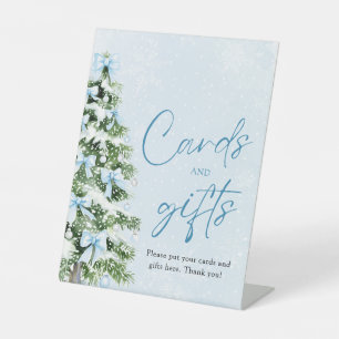 Cute Blue Bows Christmas Tree Cards and Gifts Sign