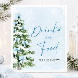 Cute Blue Bows Christmas Tree Food and Drinks Poster